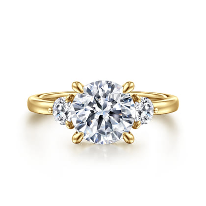 Adeline - 14K Yellow Gold Round Three Stone Diamond Engagement Ring