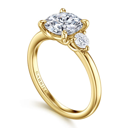 Adeline - 14K Yellow Gold Round Three Stone Diamond Engagement Ring
