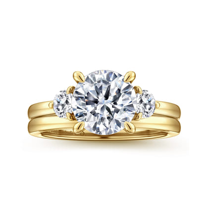 Adeline - 14K Yellow Gold Round Three Stone Diamond Engagement Ring