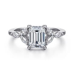 Adella - 14K White Gold Emerald Cut Diamond Engagement Ring