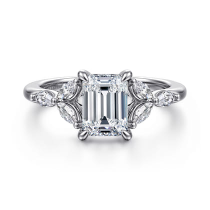Adella - 14K White Gold Emerald Cut Diamond Engagement Ring