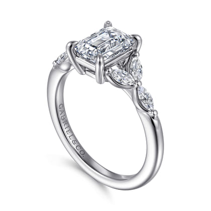 Adella - 14K White Gold Emerald Cut Diamond Engagement Ring
