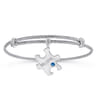 Adjustable Twisted Cable Stainless Steel Bangle with Sterling Silver Blue Topaz Puzzle Piece Charm