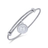 Adjustable Twisted Cable Stainless Steel Bangle with Sterling Silver M Initial Charm