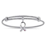 Adjustable Twisted Cable Stainless Steel Bangle with Sterling Silver Ruby Breast Cancer Charm