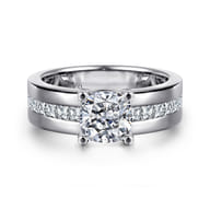 Adley - 14K White Gold Wide Band Cushion Cut Diamond Engagement Ring