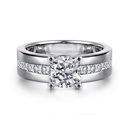 Adley - 14K White Gold Wide Band Cushion Cut Diamond Engagement Ring