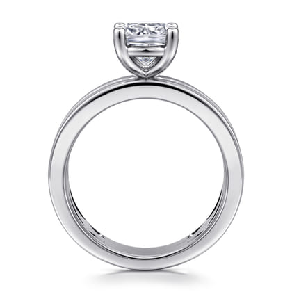 Adley - 14K White Gold Wide Band Cushion Cut Diamond Engagement Ring