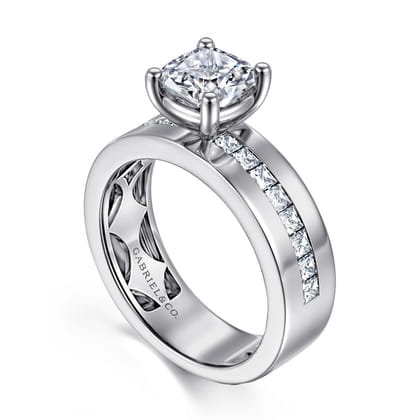 Adley - 14K White Gold Wide Band Cushion Cut Diamond Engagement Ring