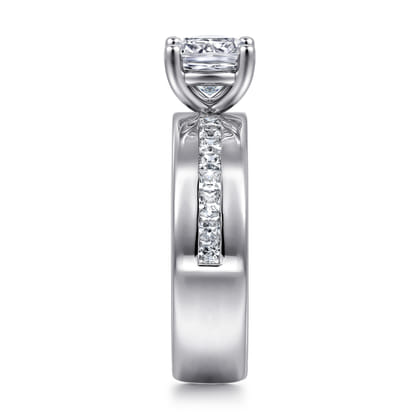 Adley - 14K White Gold Wide Band Cushion Cut Diamond Engagement Ring