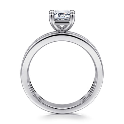 Adley - 14K White Gold Wide Band Emerald Cut Diamond Engagement Ring