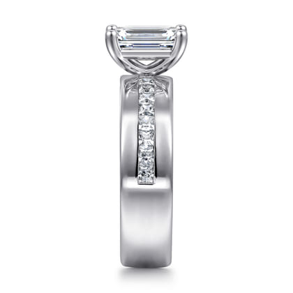Adley - 14K White Gold Wide Band Emerald Cut Diamond Engagement Ring