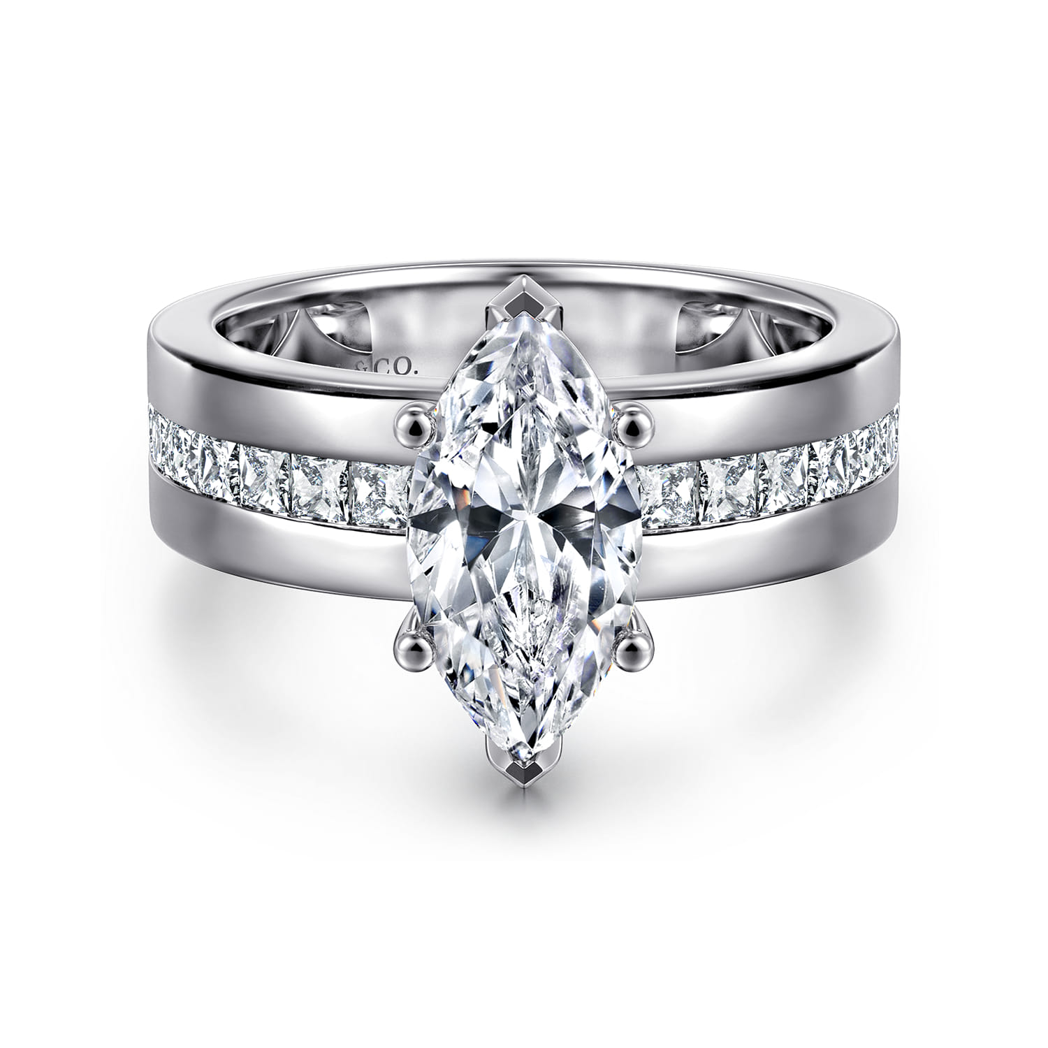 Adley - 14K White Gold Wide Band Marquise Shape Diamond Engagement Ring