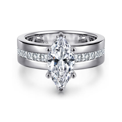 Adley - 14K White Gold Wide Band Marquise Shape Diamond Engagement Ring