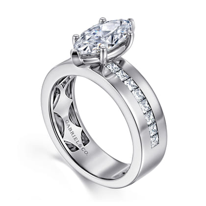 Adley - 14K White Gold Wide Band Marquise Shape Diamond Engagement Ring