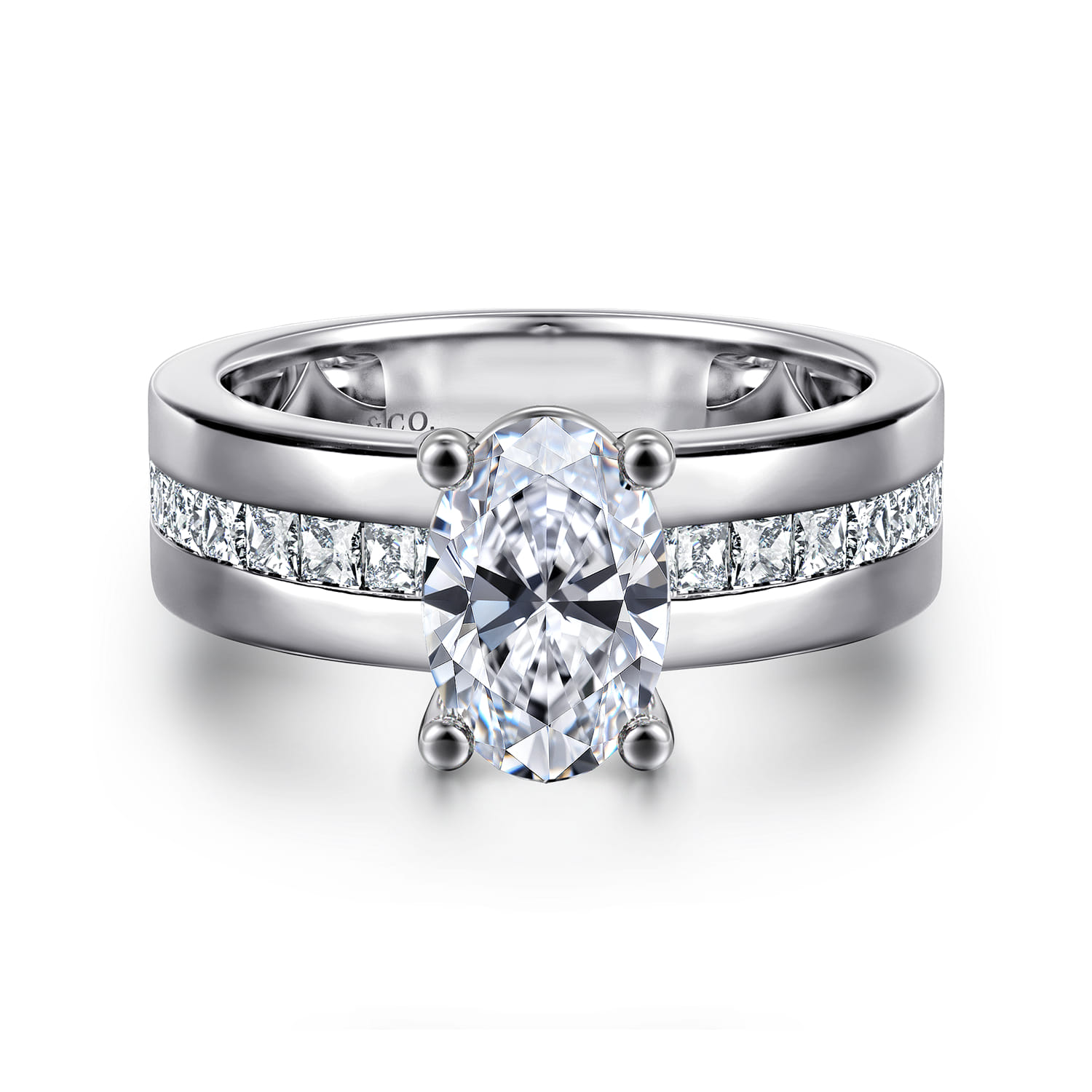 Adley - 14K White Gold Wide Band Oval Diamond Engagement Ring