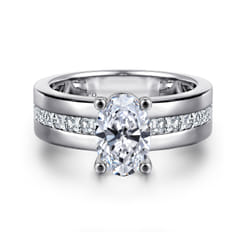 Adley - 14K White Gold Wide Band Oval Diamond Engagement Ring