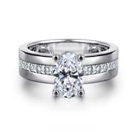 Adley - 14K White Gold Wide Band Oval Diamond Engagement Ring