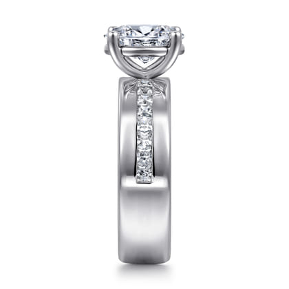 Adley - 14K White Gold Wide Band Oval Diamond Engagement Ring