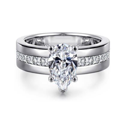 Adley - 14K White Gold Wide Band Pear Shape Diamond Engagement Ring