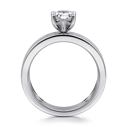 Adley - 14K White Gold Wide Band Pear Shape Diamond Engagement Ring