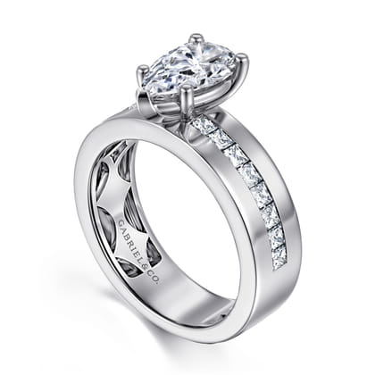 Adley - 14K White Gold Wide Band Pear Shape Diamond Engagement Ring