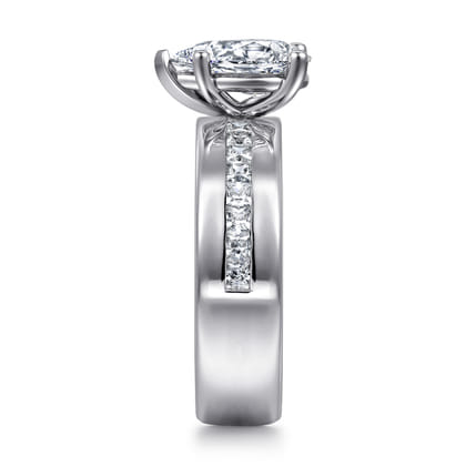 Adley - 14K White Gold Wide Band Pear Shape Diamond Engagement Ring