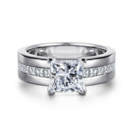 Adley - 14K White Gold Wide Band Princess Cut Diamond Engagement Ring