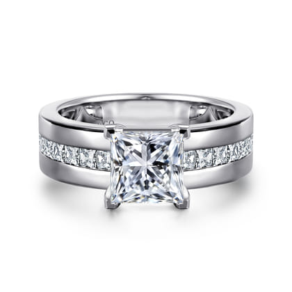 Adley - 14K White Gold Wide Band Princess Cut Diamond Engagement Ring