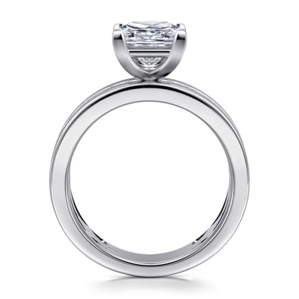 Adley - 14K White Gold Wide Band Princess Cut Diamond Engagement Ring