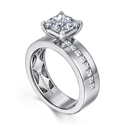 Adley - 14K White Gold Wide Band Princess Cut Diamond Engagement Ring