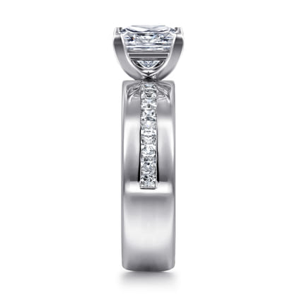 Adley - 14K White Gold Wide Band Princess Cut Diamond Engagement Ring