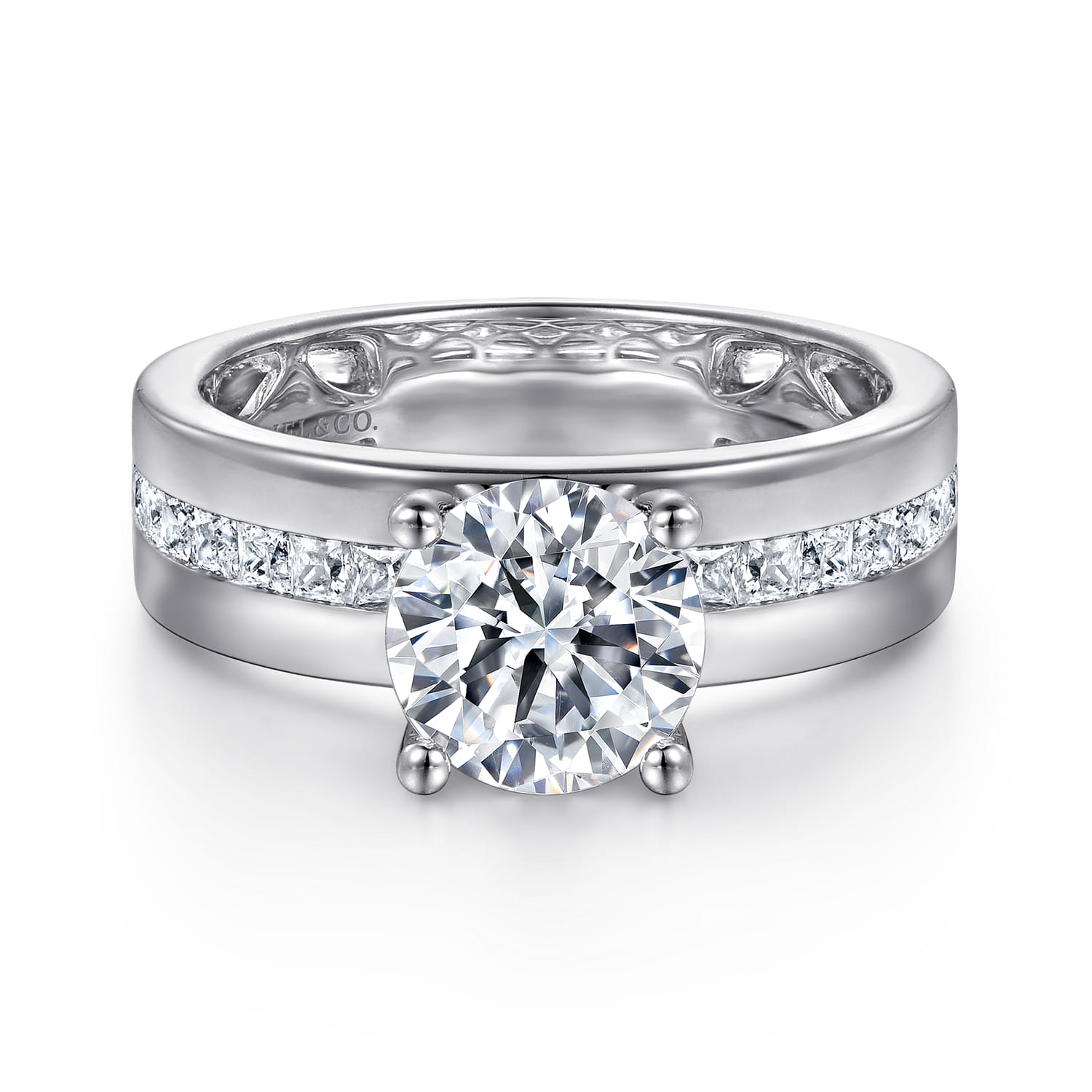Adley - 14K White Gold Wide Band Round Diamond Engagement Ring
