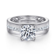 Adley - 14K White Gold Wide Band Round Diamond Engagement Ring