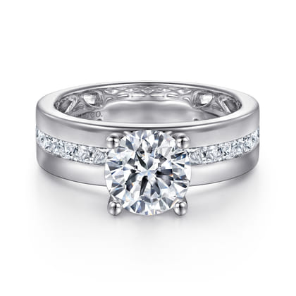 Adley - 14K White Gold Wide Band Round Diamond Engagement Ring