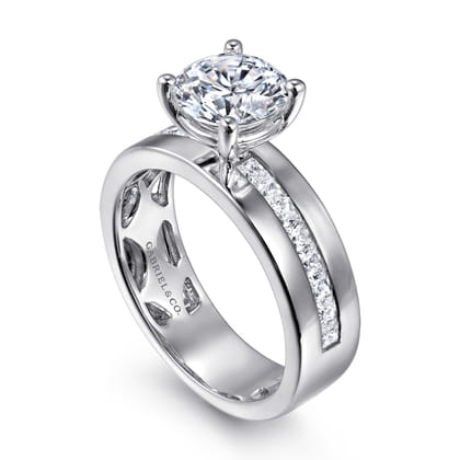 Adley - 14K White Gold Wide Band Round Diamond Engagement Ring