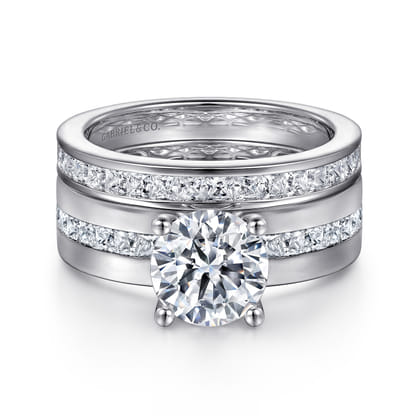 Adley - 14K White Gold Wide Band Round Diamond Engagement Ring