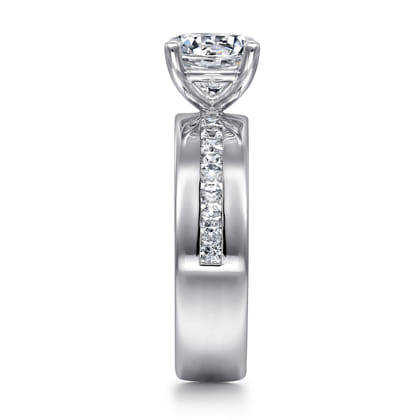 Adley - 14K White Gold Wide Band Round Diamond Engagement Ring