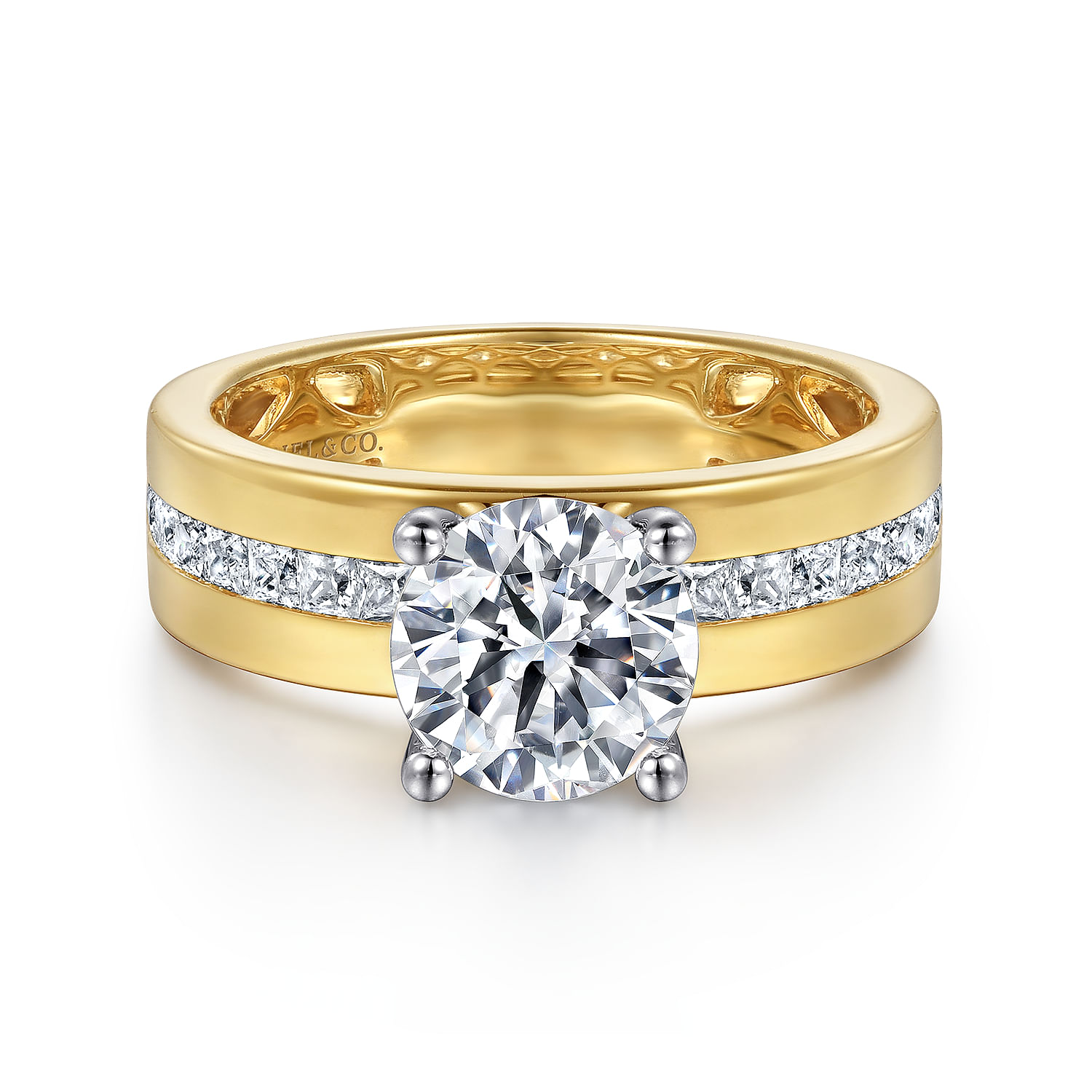 Adley - 14K Yellow-White Gold Wide Band Round Diamond Engagement Ring