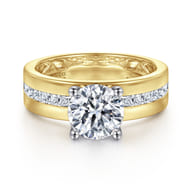 Adley - 14K Yellow-White Gold Wide Band Round Diamond Engagement Ring