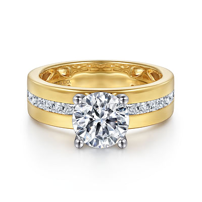 Adley - 14K Yellow-White Gold Wide Band Round Diamond Engagement Ring