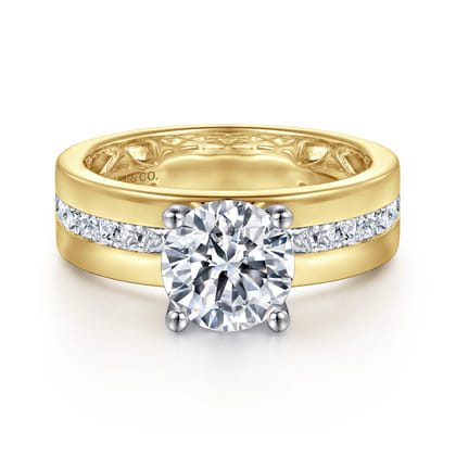 Adley - 14K Yellow-White Gold Wide Band Round Diamond Engagement Ring