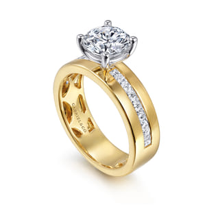 Adley - 14K Yellow-White Gold Wide Band Round Diamond Engagement Ring