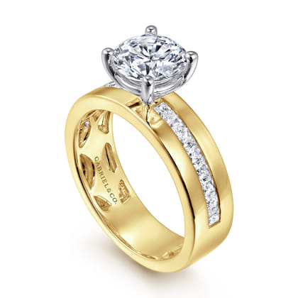 Adley - 14K Yellow-White Gold Wide Band Round Diamond Engagement Ring