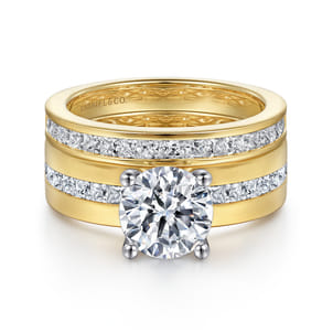 Adley - 14K Yellow-White Gold Wide Band Round Diamond Engagement Ring
