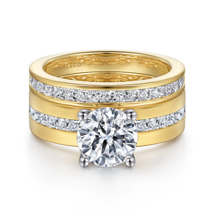 Adley - 14K Yellow-White Gold Wide Band Round Diamond Engagement Ring