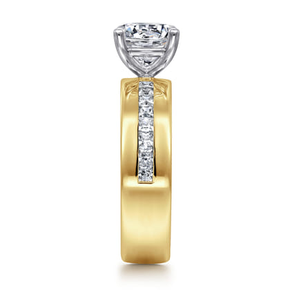 Adley - 14K Yellow-White Gold Wide Band Round Diamond Engagement Ring