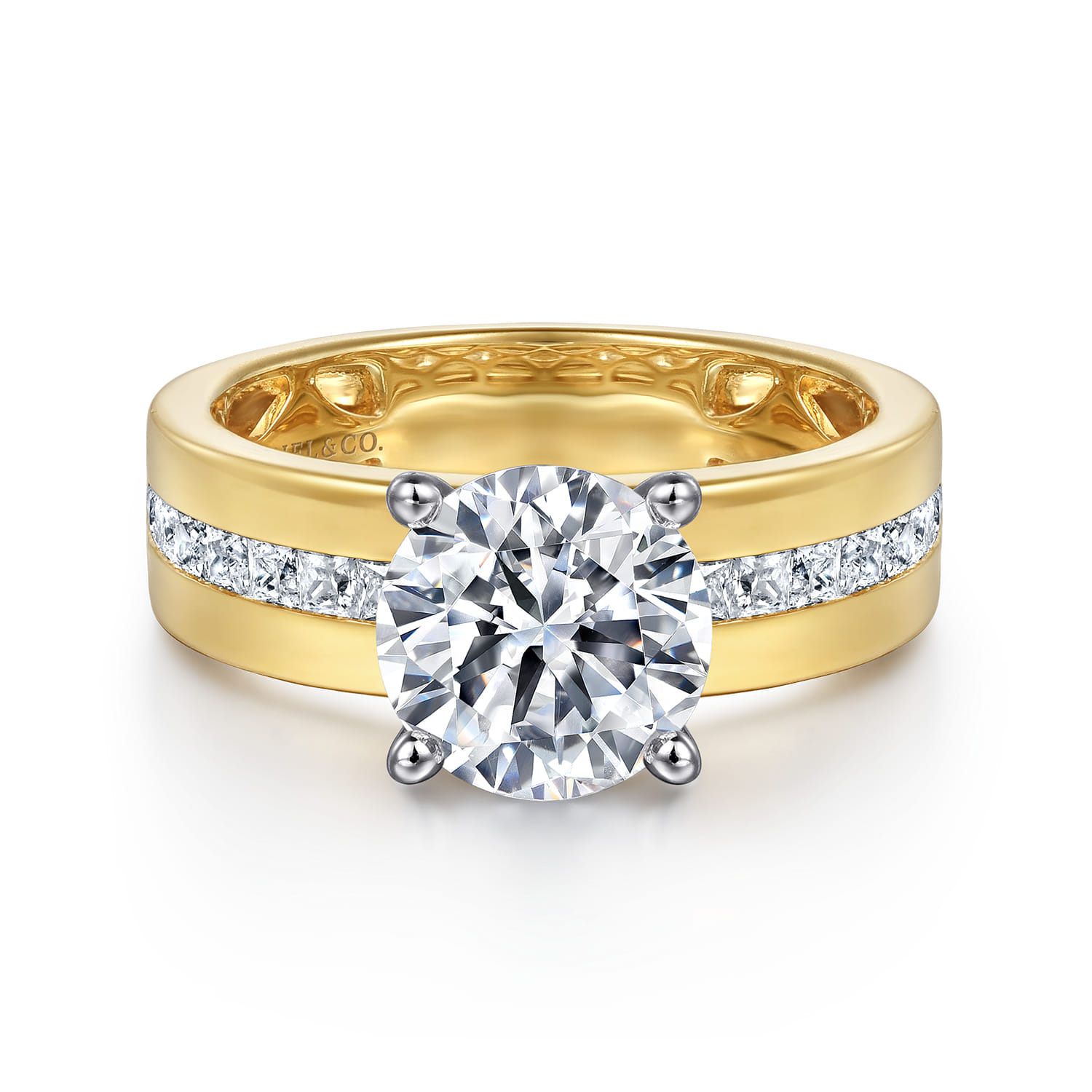 Adley - 14K Yellow-White Gold Wide Band Round Diamond Engagement Ring