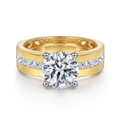 Adley - 14K Yellow-White Gold Wide Band Round Diamond Engagement Ring