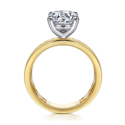 Adley - 14K Yellow-White Gold Wide Band Round Diamond Engagement Ring